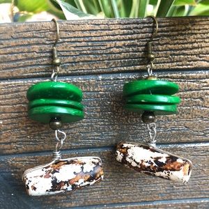 Tibetan Agate Earrings w/ Green wood spacers